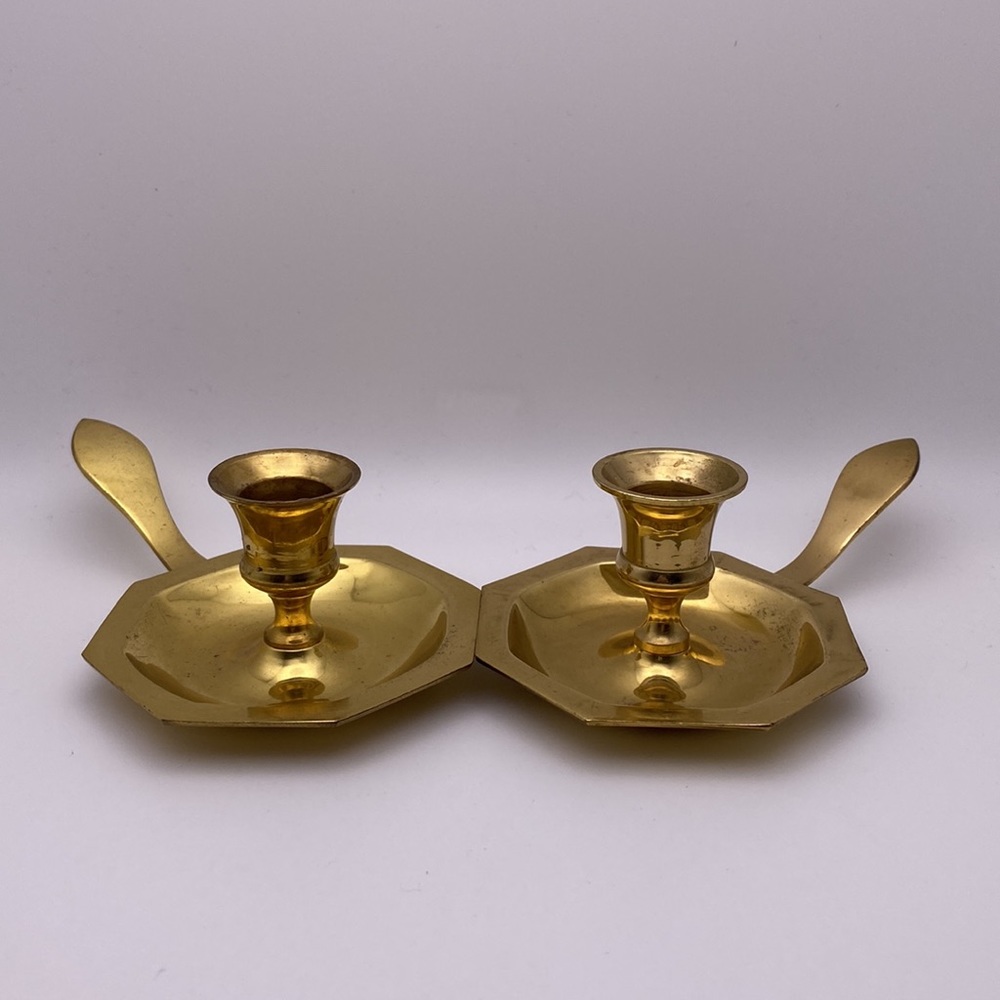Vintage Pair of Brass Taper Candleholders